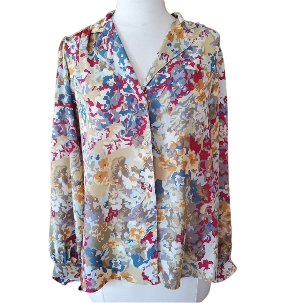 1980s Regina Porter Floral, Button Down‎ Blouse